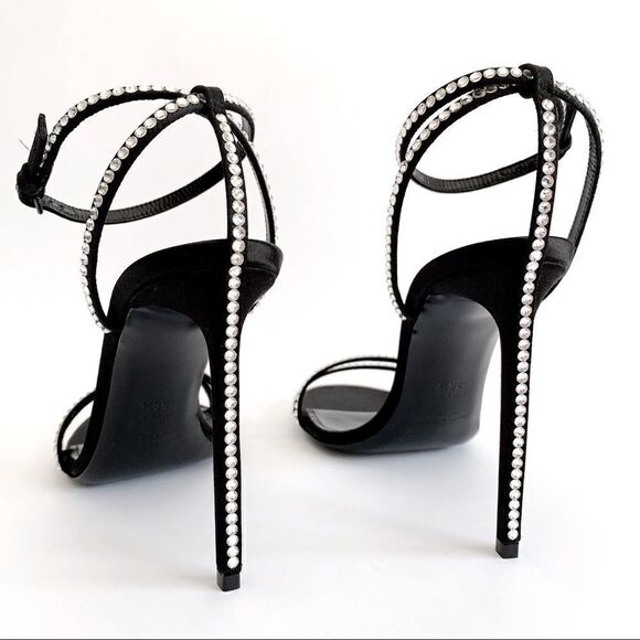 ⭕️ YSL SAINT LAURENT Sandals Crystals Black Robin Heels Designer Shoes - Picture 3 of 10